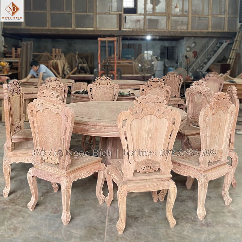 Bàn ăn xoay gỗ Hương Đá đẹp vân tự nhiên