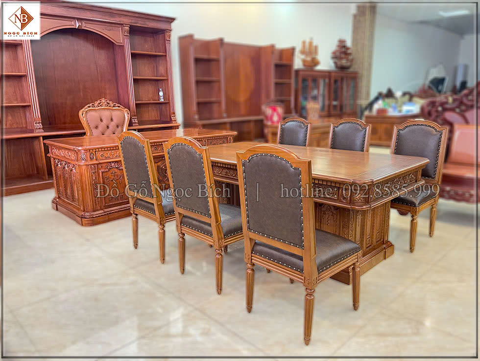 Bộ bàn họp gỗ tự nhiên cao cấp đậm chất quyền lực lãnh đạo