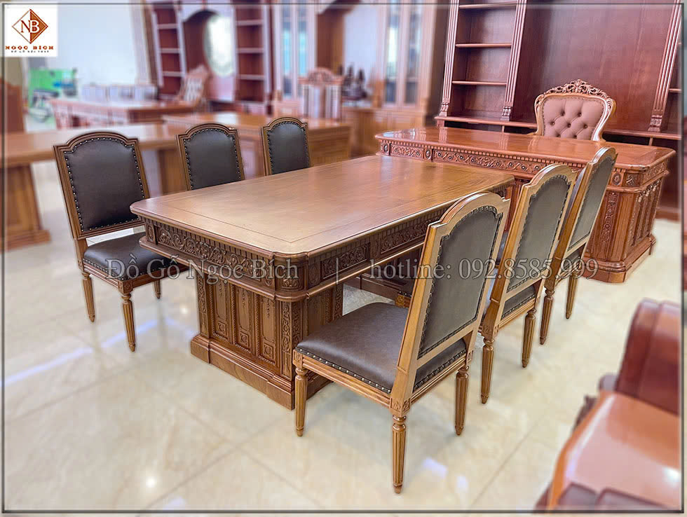 Bộ bàn họp gỗ tự nhiên đẹp đậm chất quyền lực lãnh đạo