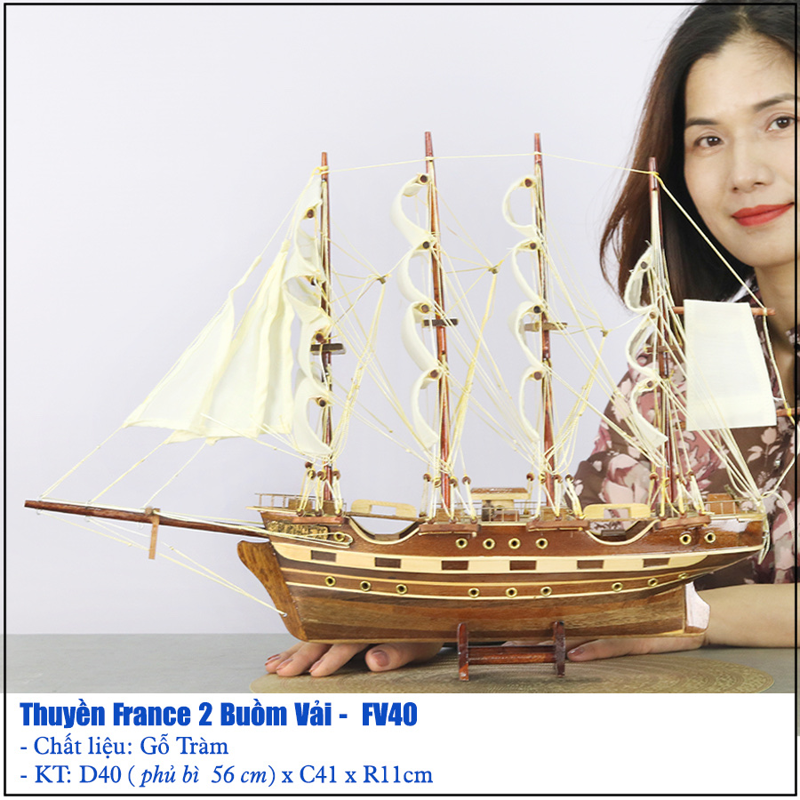 Mô hình thuyền buồm gỗ tràm france 2 buồm vải là món quà tặng sinh nhật cho lãnh đạo vô cùng ý nghĩa