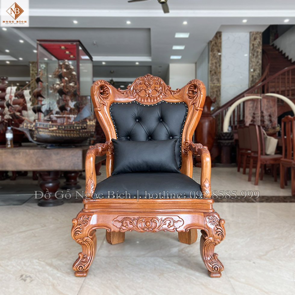 Ghế Lãnh Đạo bọc da đen chất liệu gỗ tự nhiên