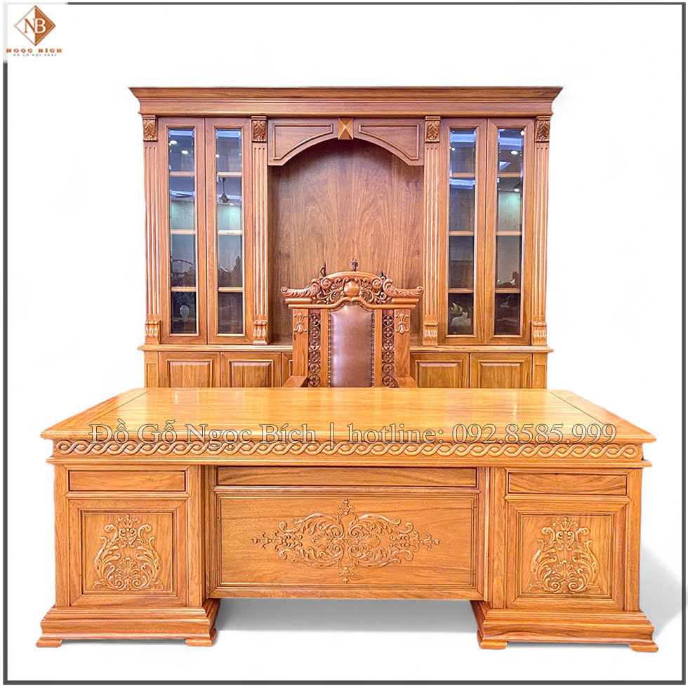Bộ nội thất phòng làm việc Bàn Hoa Lá Tây với ghế làm việc và tủ tài liệu