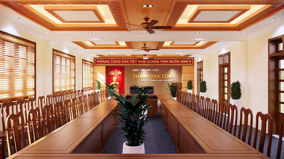 Bàn họp dài là trung tấm của phòng họp