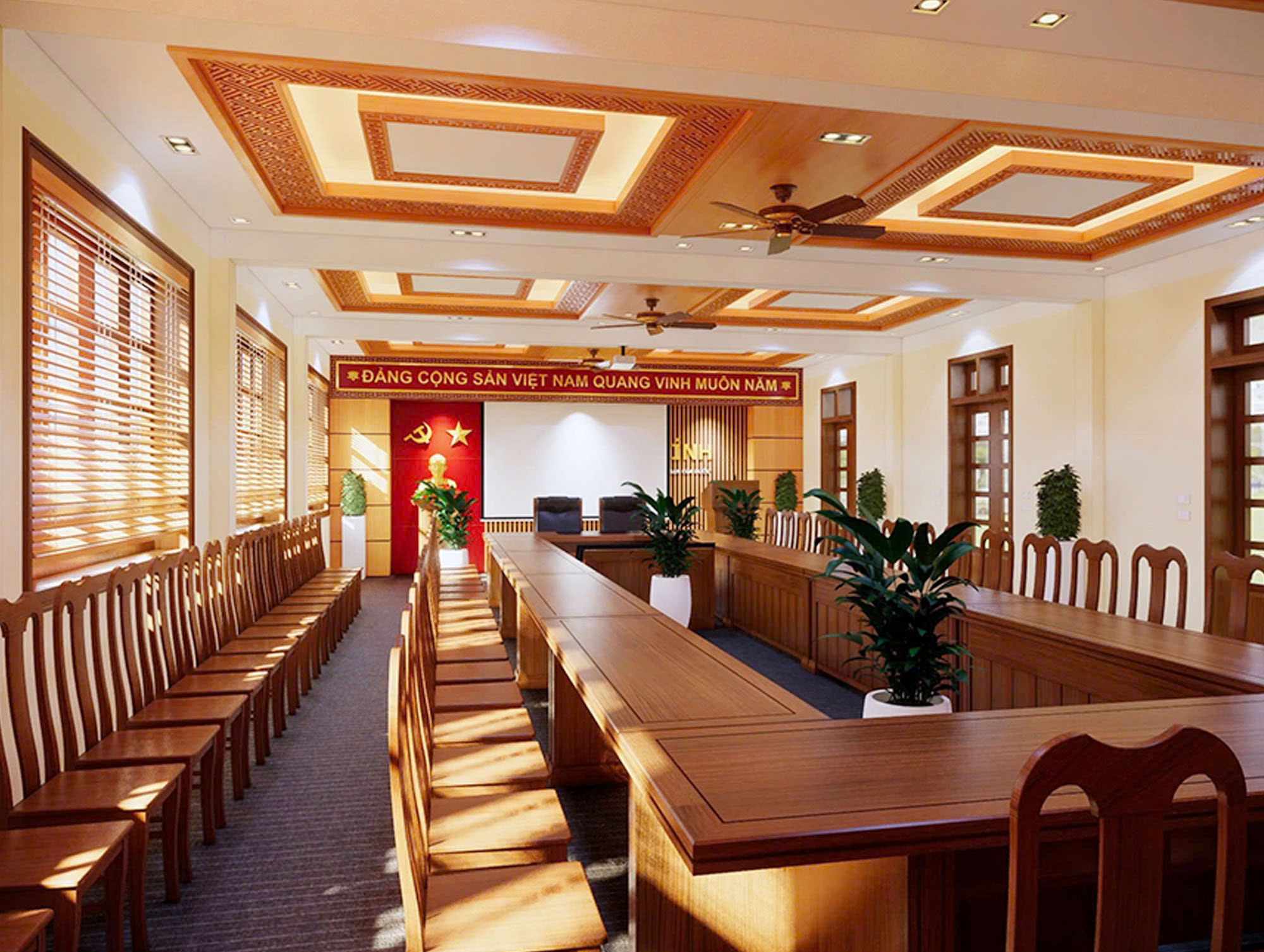 Nội thất phòng hộp trực tuyến được trang bị đầy đủ các công nghệ hiện đại