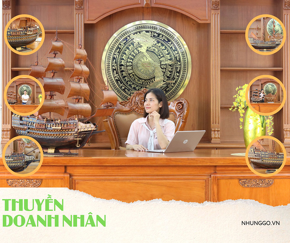 Mô hình thuyền buồm phong thủy gỗ mun 80 để bàn làm việc