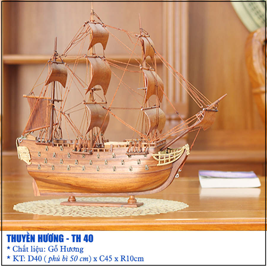 mô hình thuyền gồm gỗ hương dài 40cm