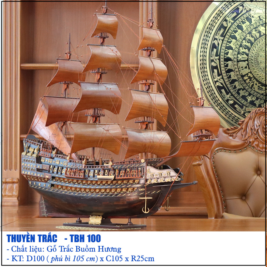 Mô hình thuyền gỗ trắc , buồm hương
