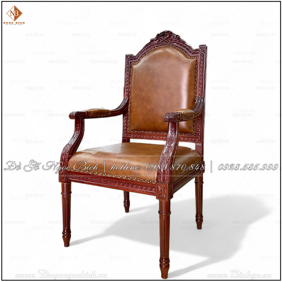 Khung ghế màu nâu óc chó - bọc da loang màu nâu