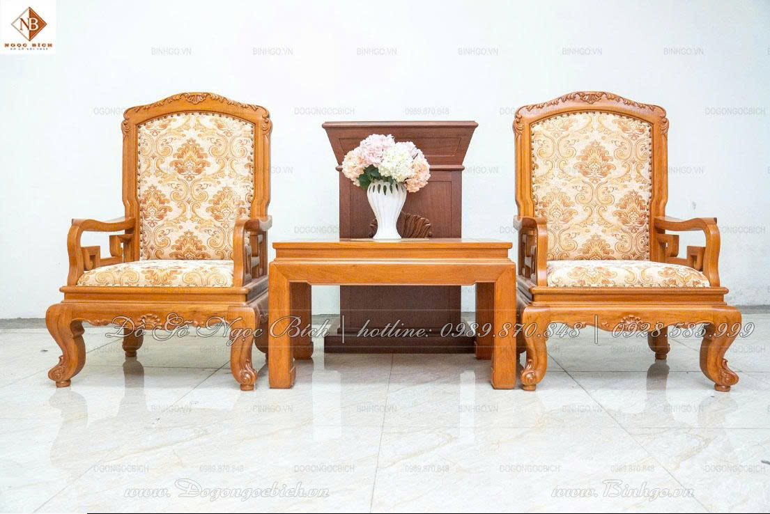 Bộ Bàn Ghế Tiếp Khách Đôi Gỗ Gõ Đỏ