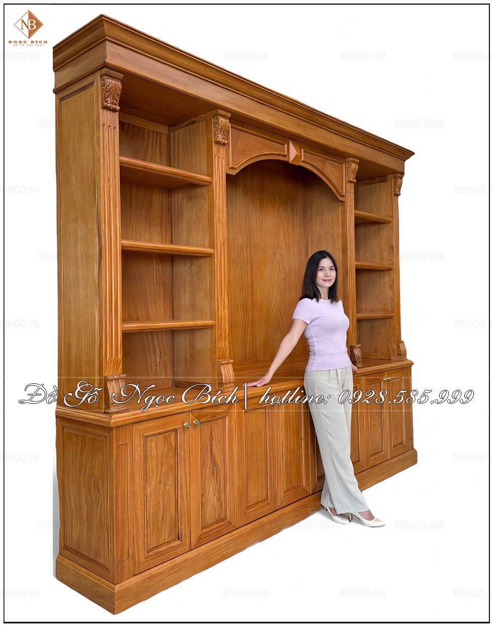 Tủ tài liệu dài 310cm gỗ gõ đỏ tự nhiên